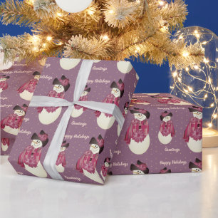 Cute Snowman Plum Wrapping Paper