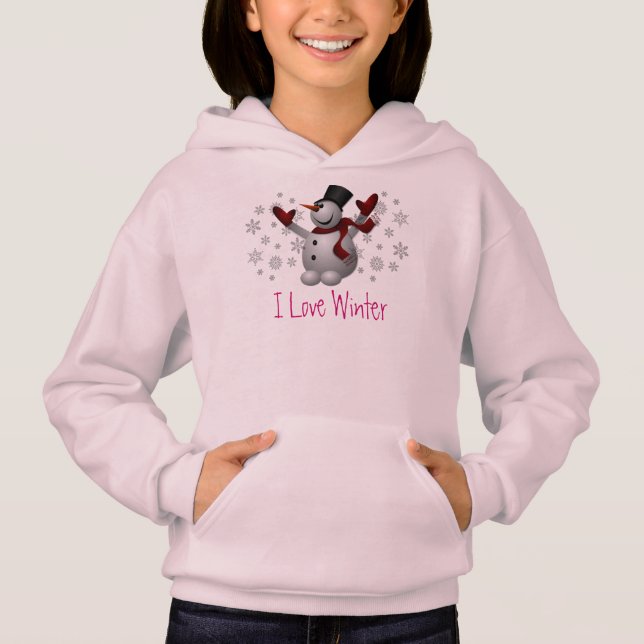 Cute Snowman Polar Snow Snowflake Winter Hoodie (Front)
