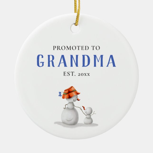 Cute Snowman Promoted to Grandma Ceramic Ornament (Front)