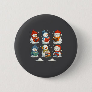 Cute Snowman Reading Books Christmas Winter Book L Button