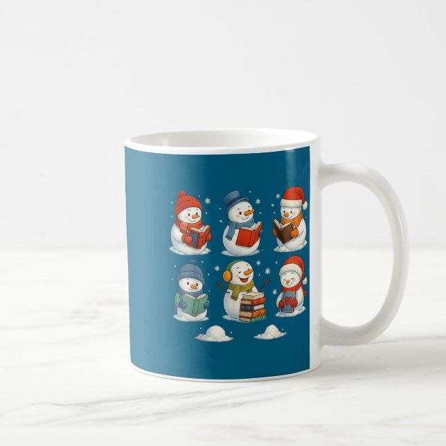 Cute Snowman Reading Books Christmas Winter Book L Coffee Mug (Right)