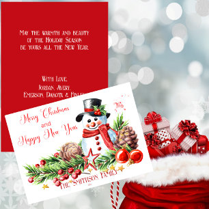 Cute Snowman Red And White Personalized Holiday Card