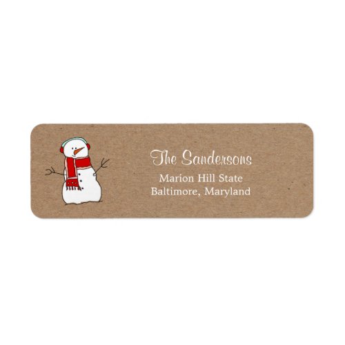 Cute Snowman Red Scarf Kraft Paper Holiday Label