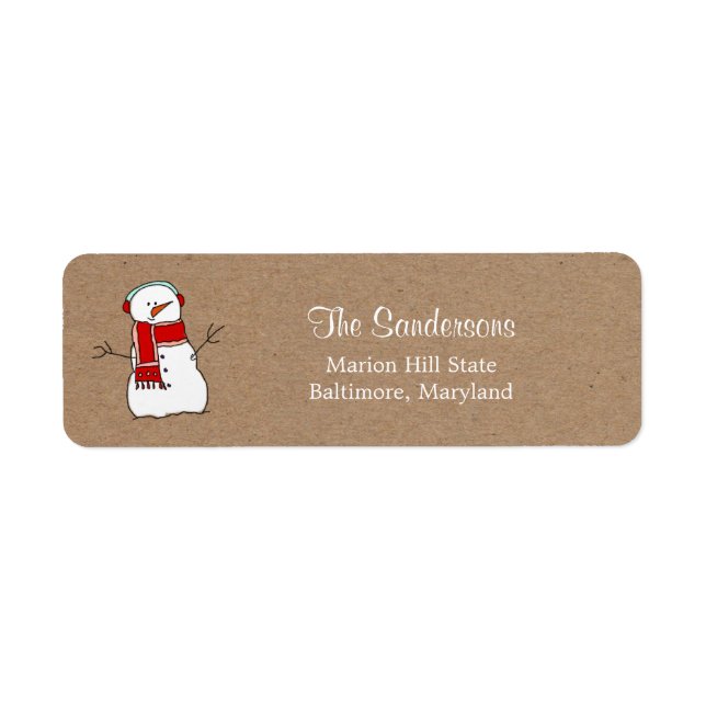 Cute Snowman Red Scarf Kraft Paper Holiday Label (Front)