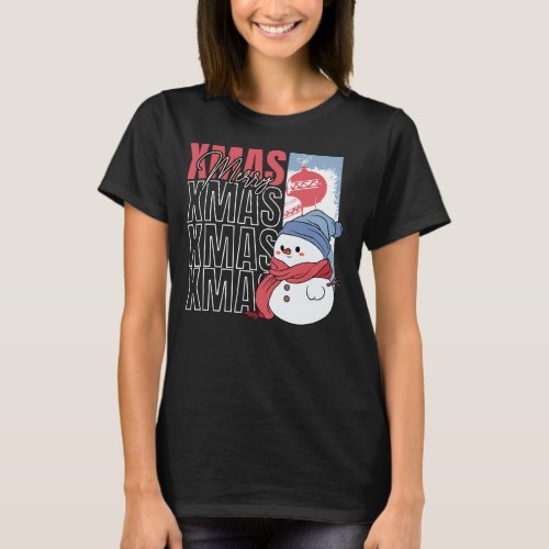 Cute Snowman Retro Christmas T_Shirt