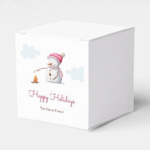 Cute Snowman Roasting Marshmallows Christmas Favor Boxes