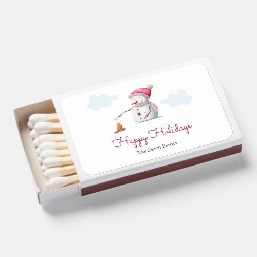 Cute Snowman Roasting Marshmallows Christmas Matchboxes