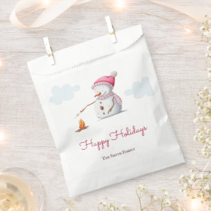 Cute Snowman Roasting Marshmallows  Favor Bag