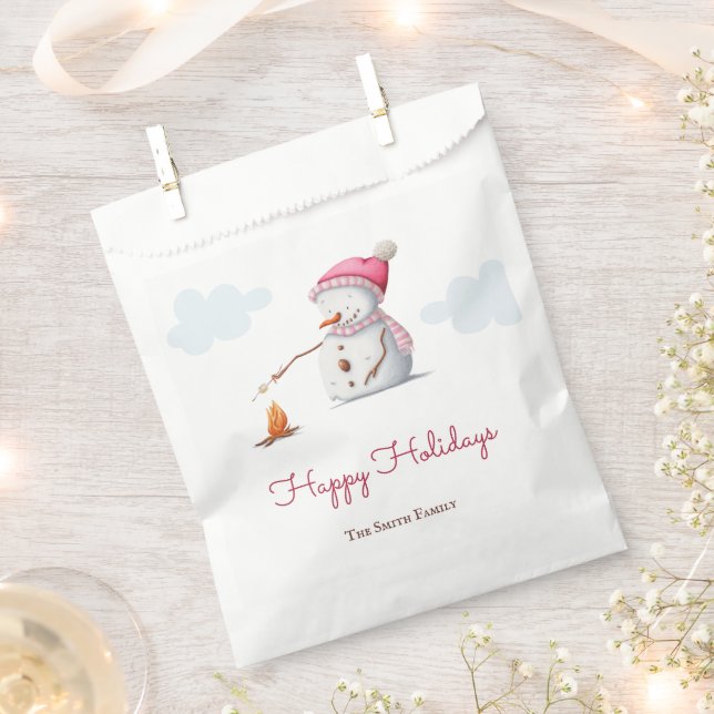 Cute Snowman Roasting Marshmallows  Favor Bag (Clipped)