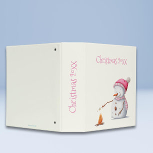 Cute Snowman roasting marshmallows in pink album 3 Ring Binder