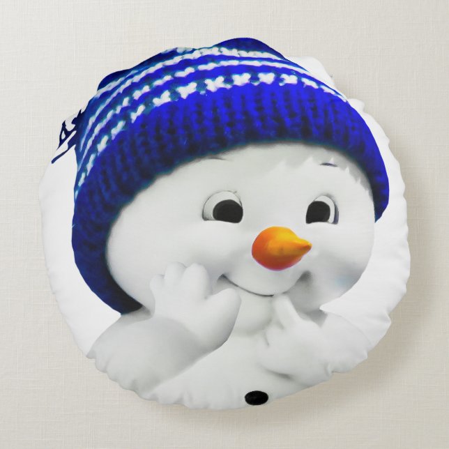 Cute Snowman Round Pillow (Back)