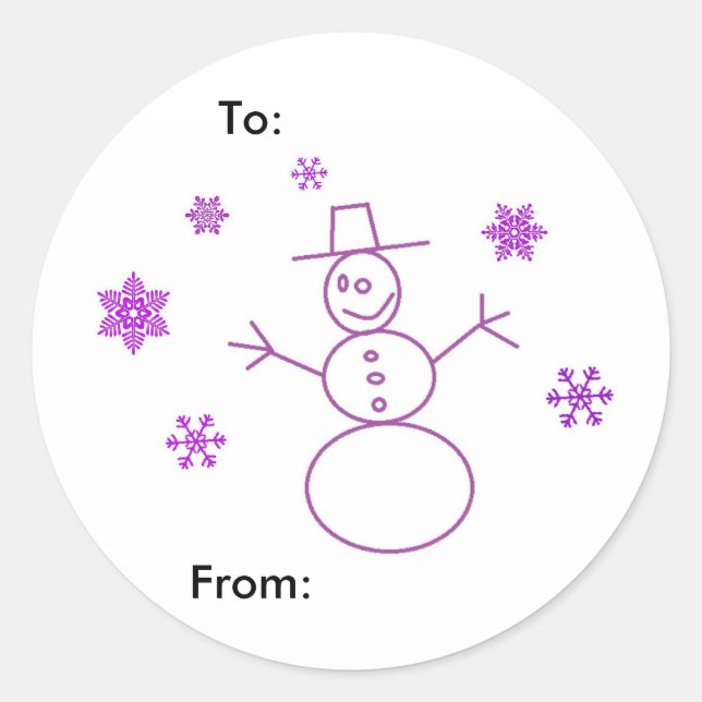Cute Snowman Round Sticker Gift Tags (Front)