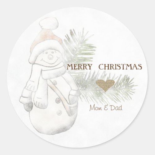 Cute SnowmanSanta Hat Gold Heart Classic Round Sticker