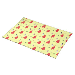 Cute snowman Santa Xmas tree Seamless pattern Cloth Placemat
