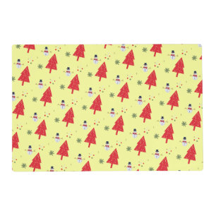 Cute snowman Santa Xmas tree Seamless pattern Placemat