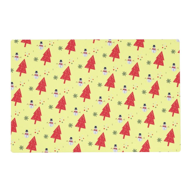 Cute snowman Santa Xmas tree Seamless pattern Placemat (Front)