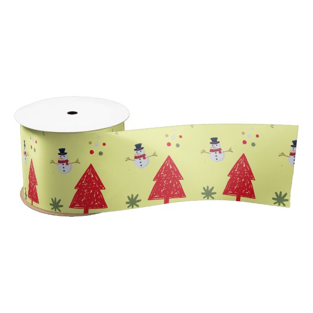 Cute snowman Santa Xmas tree Seamless pattern Satin Ribbon (Spool)