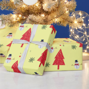 Cute snowman Santa Xmas tree Seamless pattern Wrapping Paper