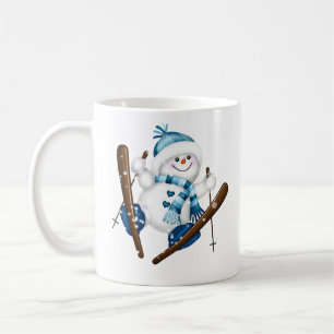 Cute Snowman Skiing Christmas Holiday Coffee Mug