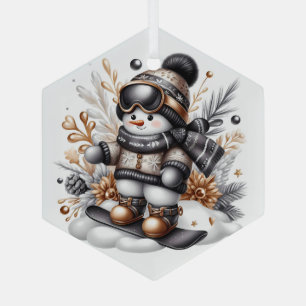 Cute snowman skiing glass ornament