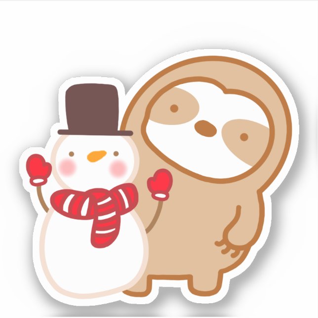 Cute Snowman Sloth Sticker (Front)