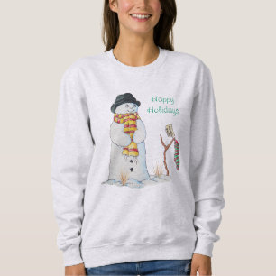 Cute snowman smiling in the snow at christmas sweatshirt