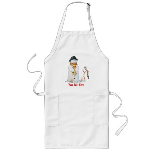 Cute snowman smiling in the snow for christmas long apron