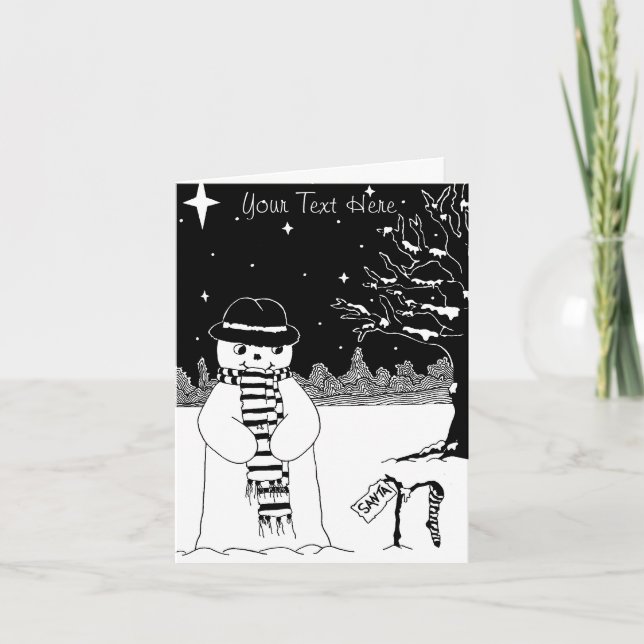 cute snowman smiling in the snow scene christmas holiday card (Front)