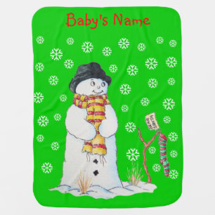 cute snowman smiling in the snow scene christmas swaddle blanket