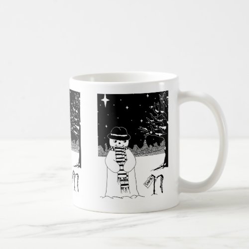 cute snowman smiling snow scene for christmas coffee mug