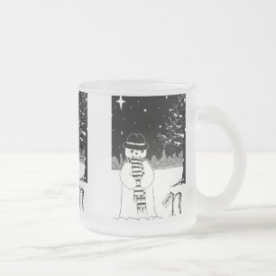 cute snowman smiling snow scene for christmas frosted glass coffee mug