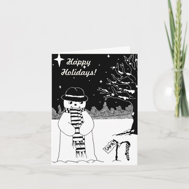 cute snowman smiling snow scene for christmas holiday card (Front)