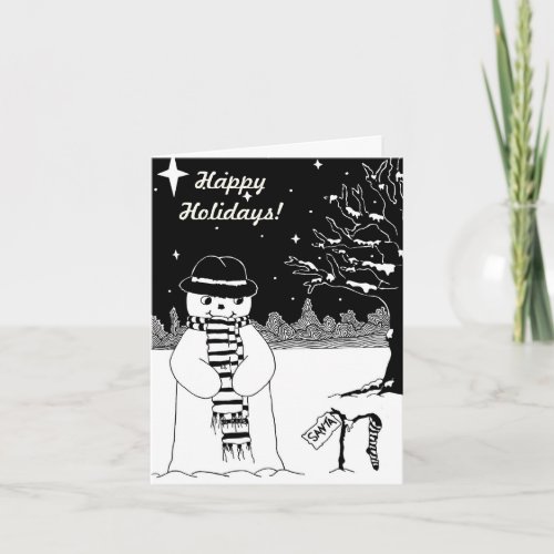 cute snowman smiling snow scene for christmas holiday card