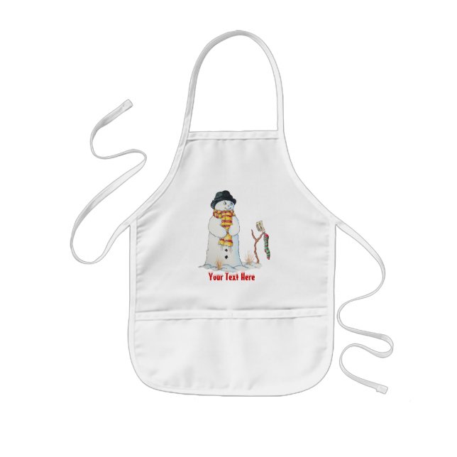 cute snowman smiling snow scene for christmas kids' apron (Front)