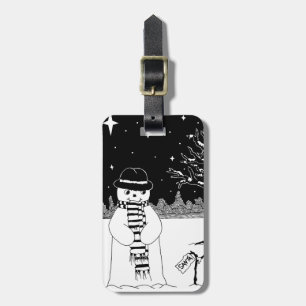 Cute snowman smiling snow scene for Christmas Luggage Tag