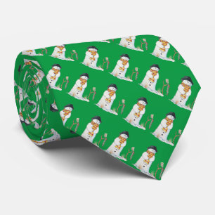 cute snowman smiling snow scene for christmas neck tie