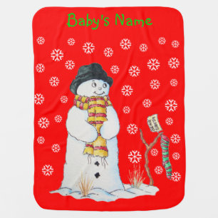 Cute snowman smiling snow scene for christmas receiving blanket