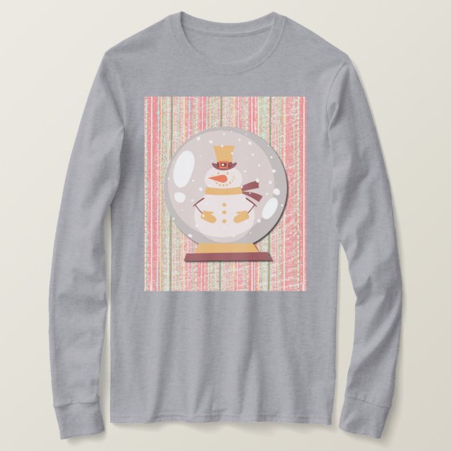 Cute Snowman Snow Globe Art on T-Shirt (Design Front)