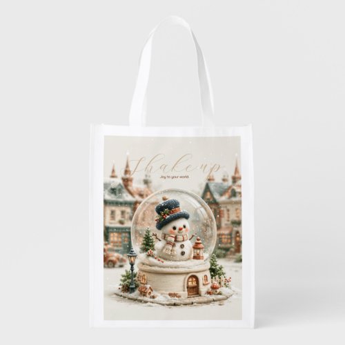 Cute Snowman Snow Globe Grocery Bag