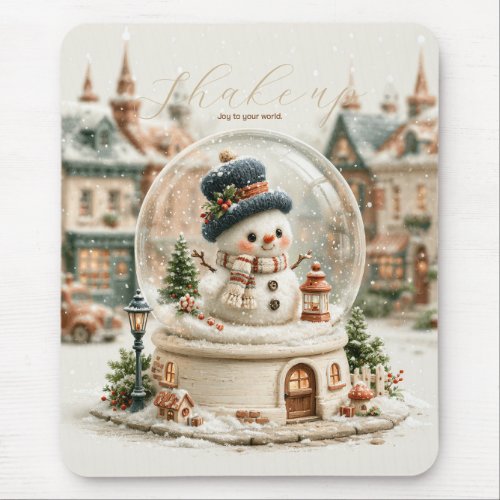 Cute Snowman Snow Globe Mouse Pad