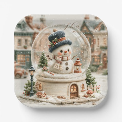 Cute Snowman Snow Globe Paper Plates