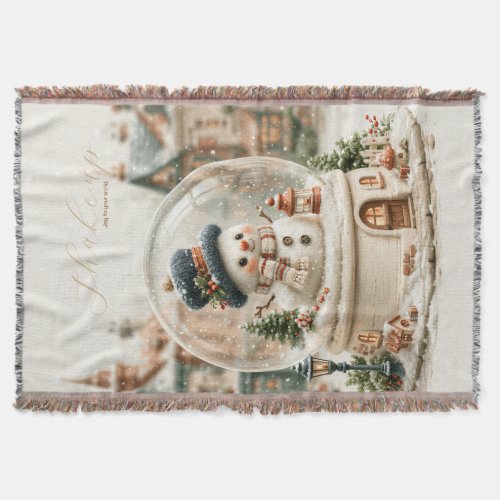 Cute Snowman Snow Globe Throw Blanket