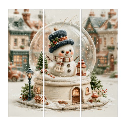 Cute Snowman Snow Globe Triptych