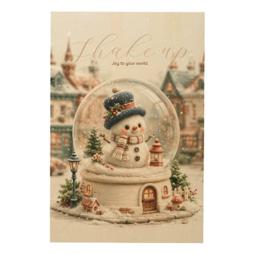 Cute Snowman Snow Globe Wood Wall Art