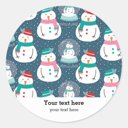 Cute snowman snow globes classic round sticker