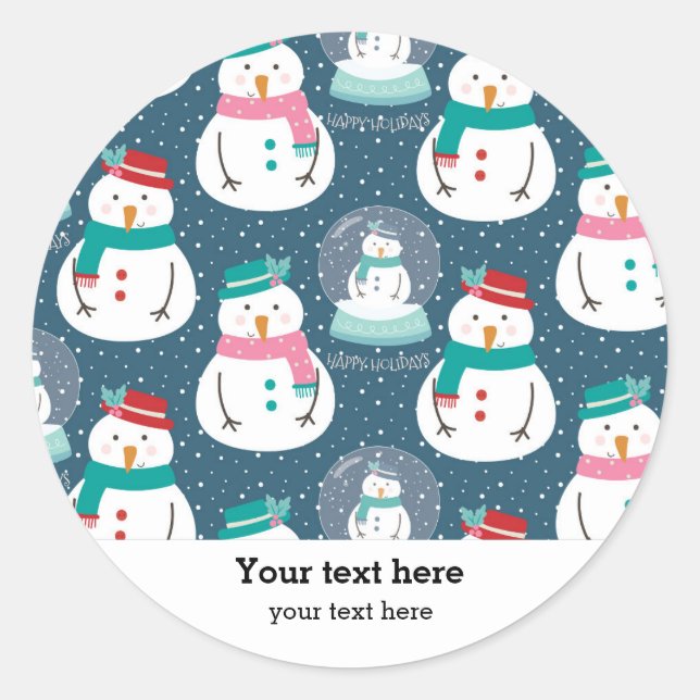 Cute snowman snow globes classic round sticker (Front)