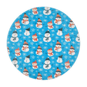 Cute Snowman Snowflake Seamless Pattern Christmas Cutting Board