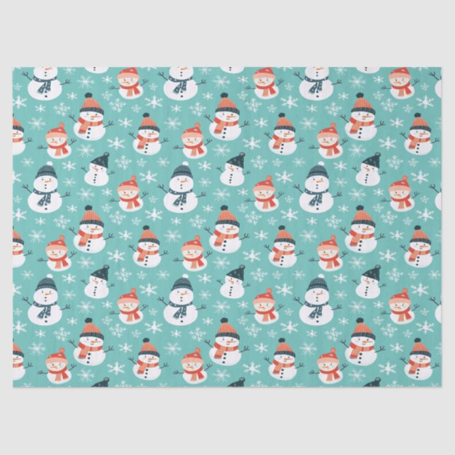 Cute Snowman Snowflake Seamless Pattern Christmas Tissue Paper (Front)