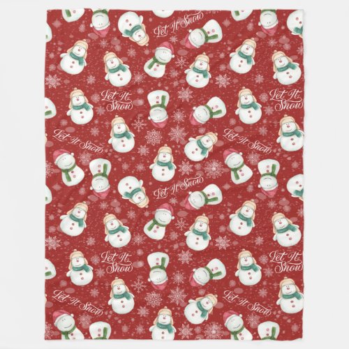 Cute Snowman Snowflake Whimsical Christmas Cozy Fleece Blanket