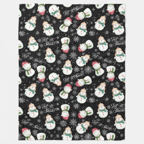 Cute Snowman Snowflake Whimsical Christmas Cozy Fleece Blanket